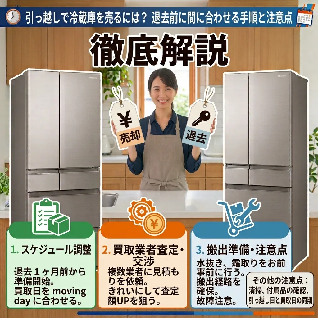 引っ越しで冷蔵庫を売るには？退去前に間に合わせる手順と注意点