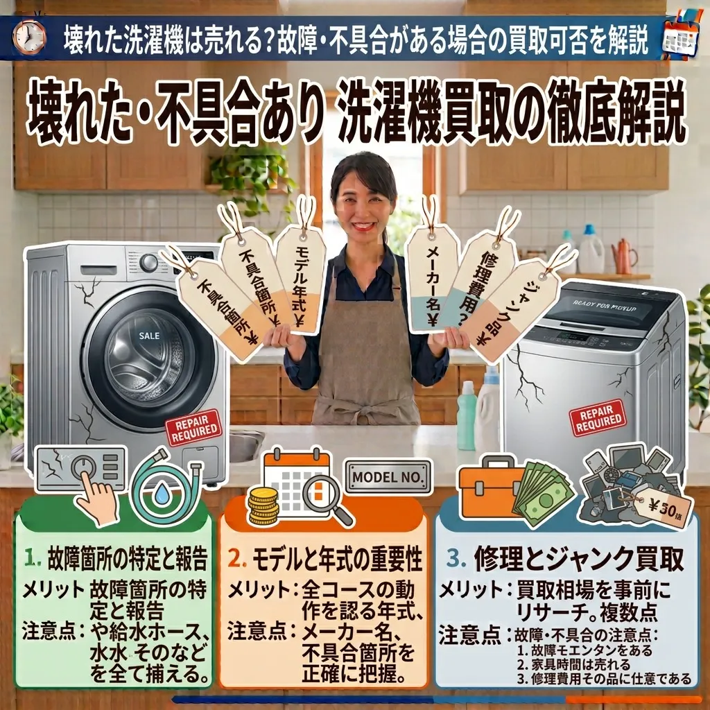 壊れた洗濯機は売れる？故障・不具合がある場合の買取可否を解説