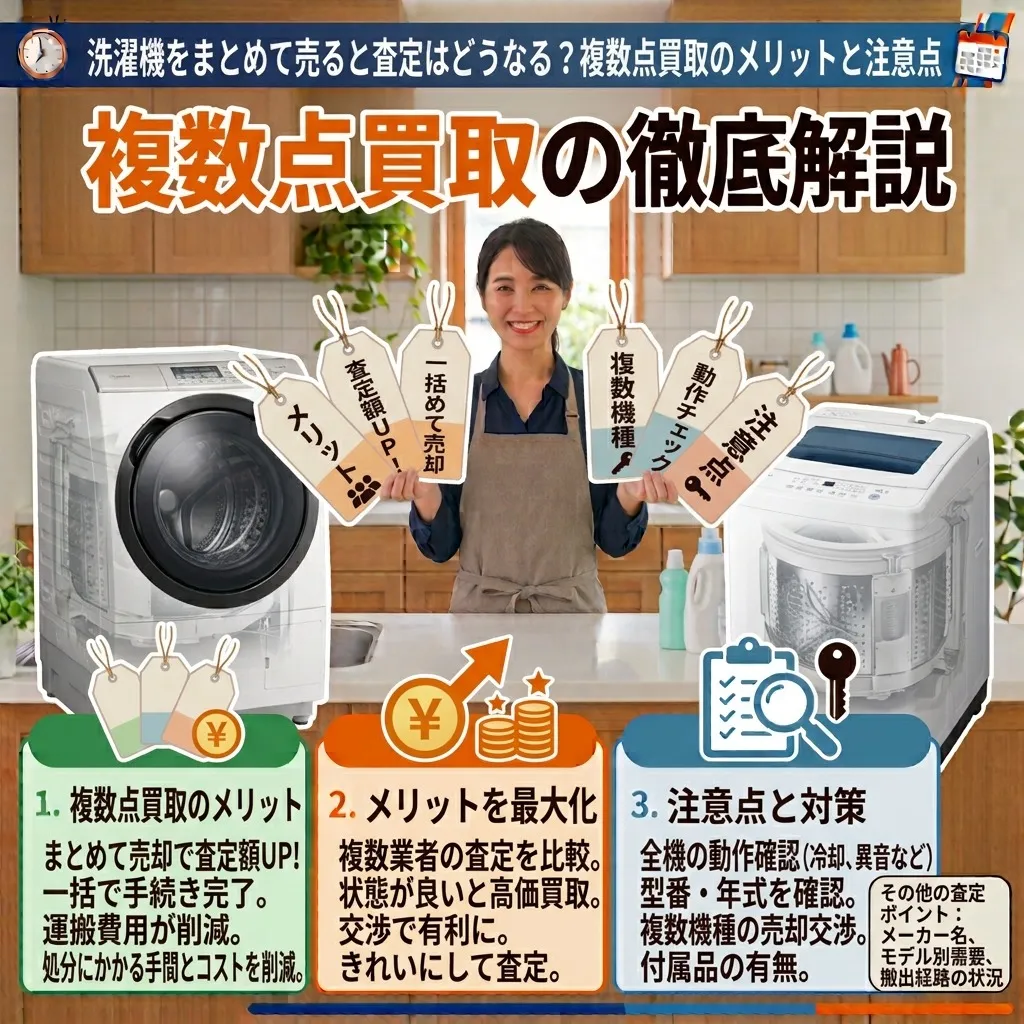 洗濯機をまとめて売ると査定はどうなる？複数点買取のメリットと注意点