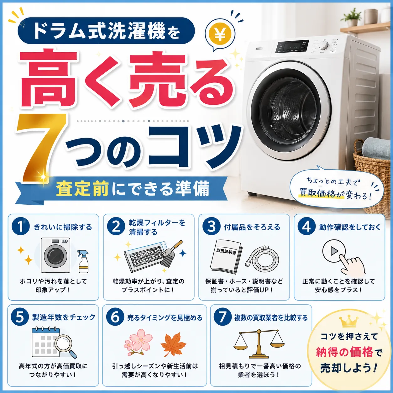 ドラム式洗濯機を高く売る7つのコツ｜査定前にできる準備