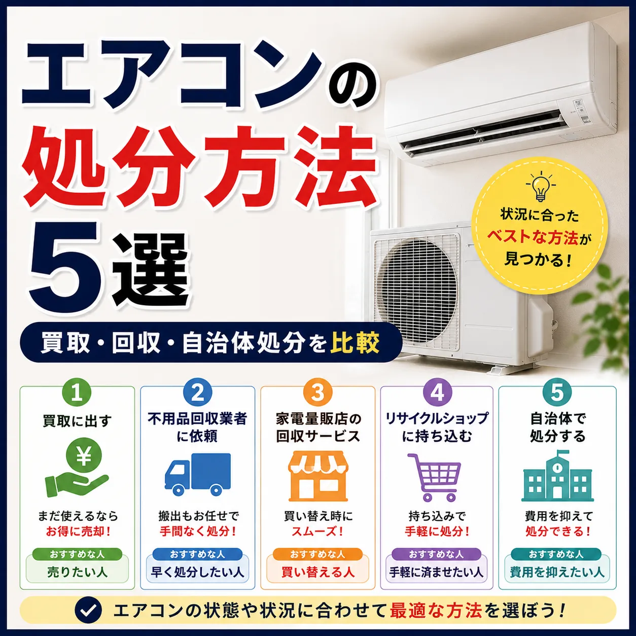 エアコンの処分方法5選｜買取・回収・自治体処分を比較