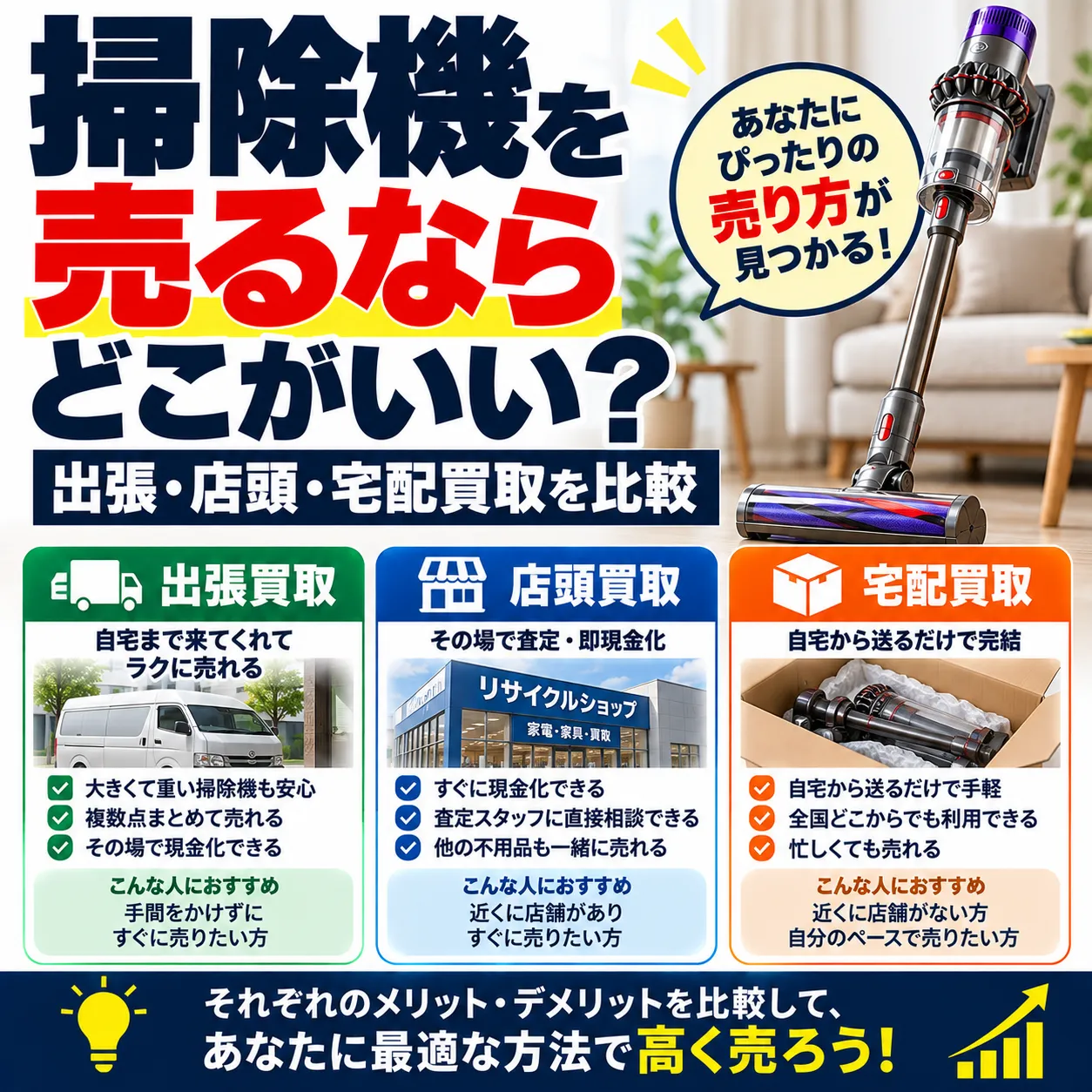 掃除機を売るならどこがいい？出張・店頭・宅配買取を比較